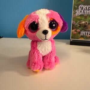 Ty Beanie Boo Precious Dog Plush Pink Orange White 6” EUC Stuffed Animal